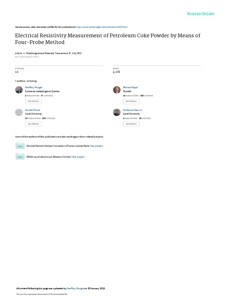 Electrical Resistivity Measurement of Petroleum Coke Powder by Means of