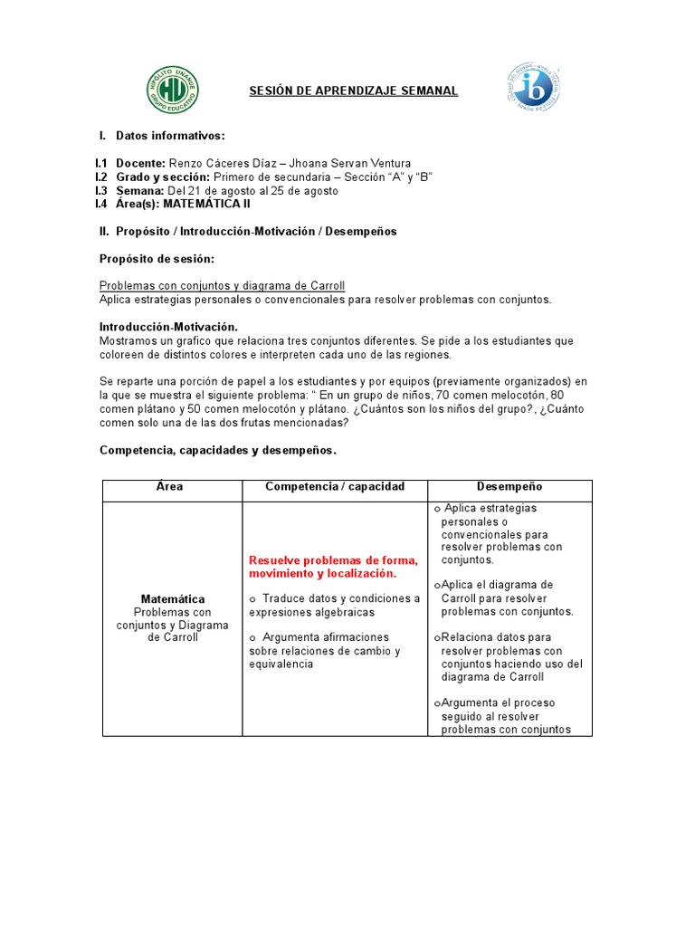 1º Sesion Matematica Ii Semana Del 21 Al 25 de Agosto | PDF ...