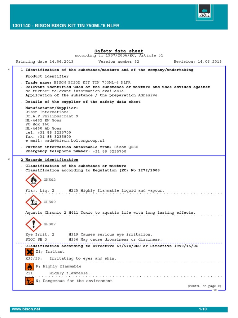 Bison Kit Adhesive Safety Data Sheet | PDF | Firefighting | Personal ...
