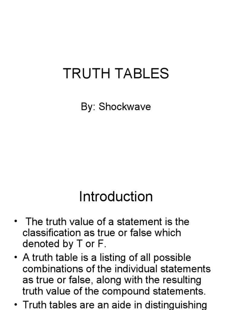 Truth Tables PDF Syntax (Logic) Logic