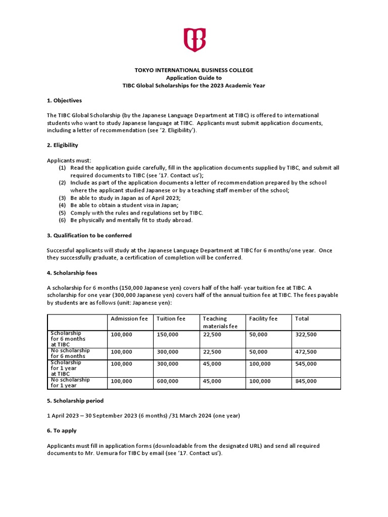 TIBC Global Scholarships Guide | PDF | Cost Of Living