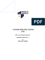 Course Specifications (CS) : LLB-5 Years Program, Semester 7 Criminal Procedural Law - I by Hafiz Omer Abdullah