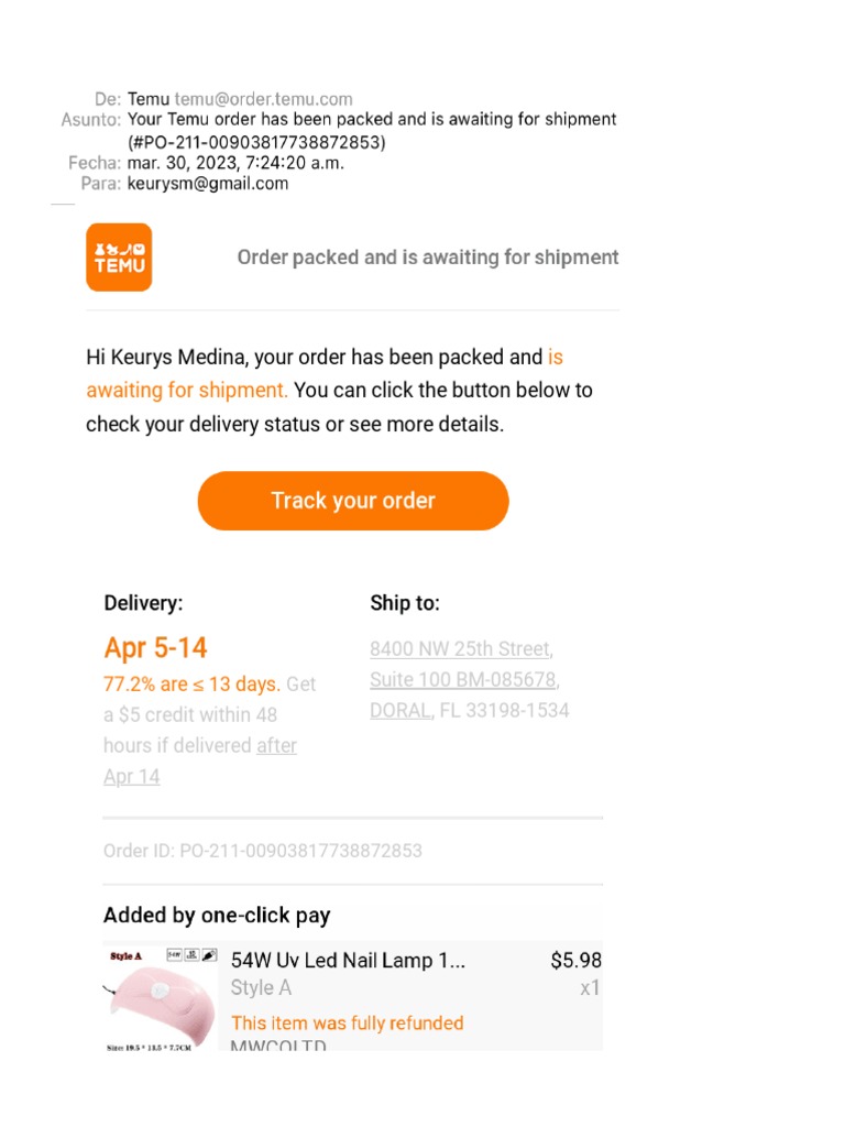 Temu Order Awaiting Shipment Confirmation | PDF