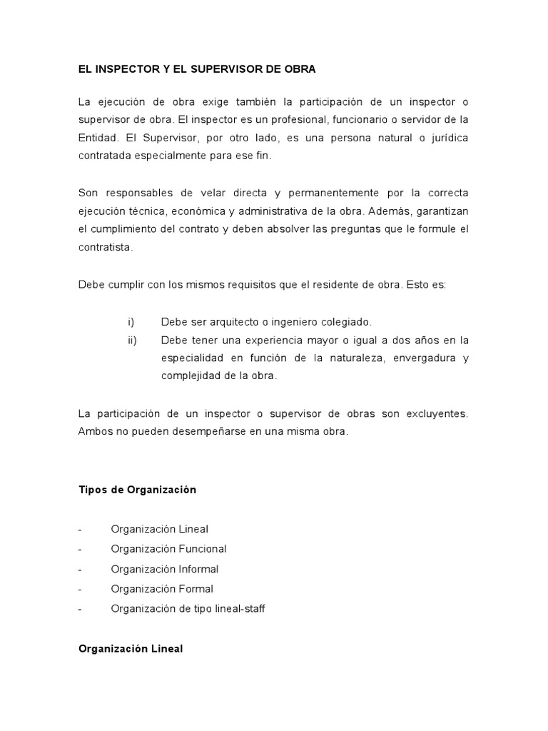 El Inspector y El Supervisor de Obra | PDF | Business | Empresa de ...