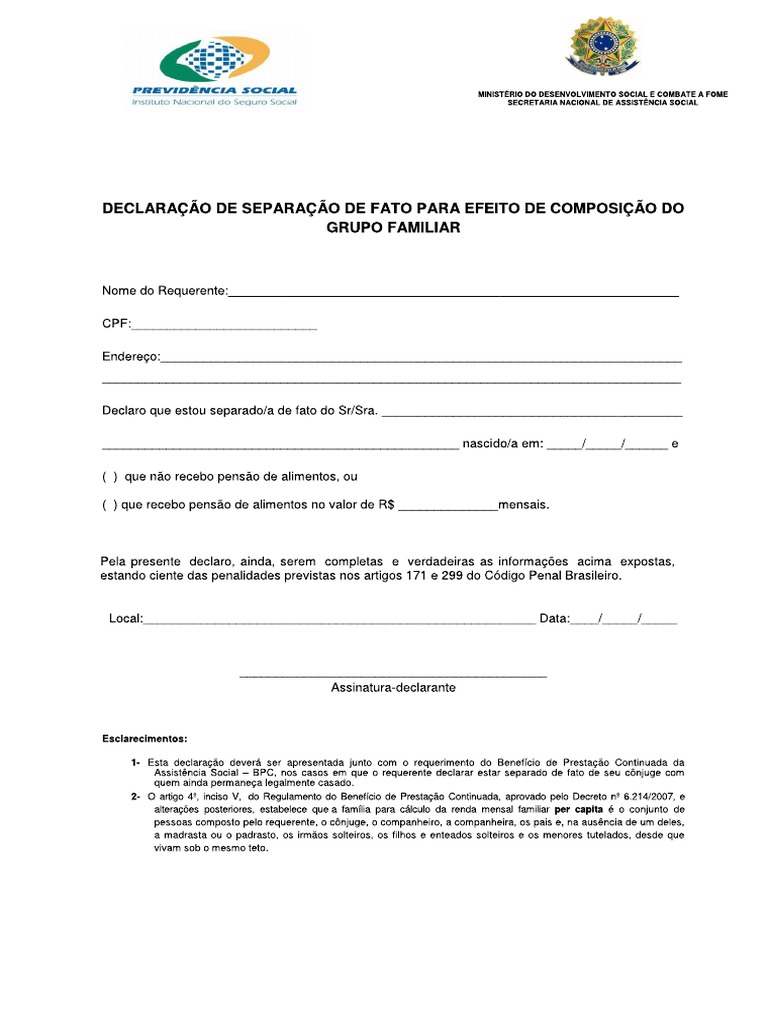 Declaração de Separação de Fato | PDF