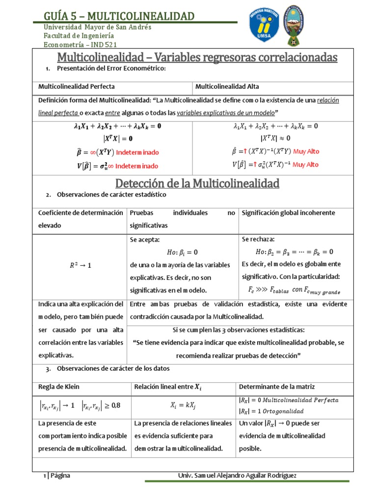 Guía 5 - Multicolinealidad | PDF | Multicolinealidad | Econometría