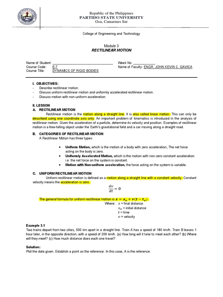 Module 3 Uniform Rectilinear Motion Download Free Pdf