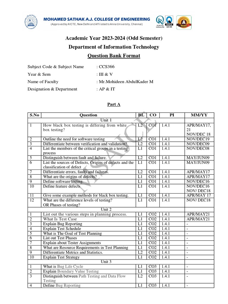 Software Testing Question Bank All Units Watermark PDF Software