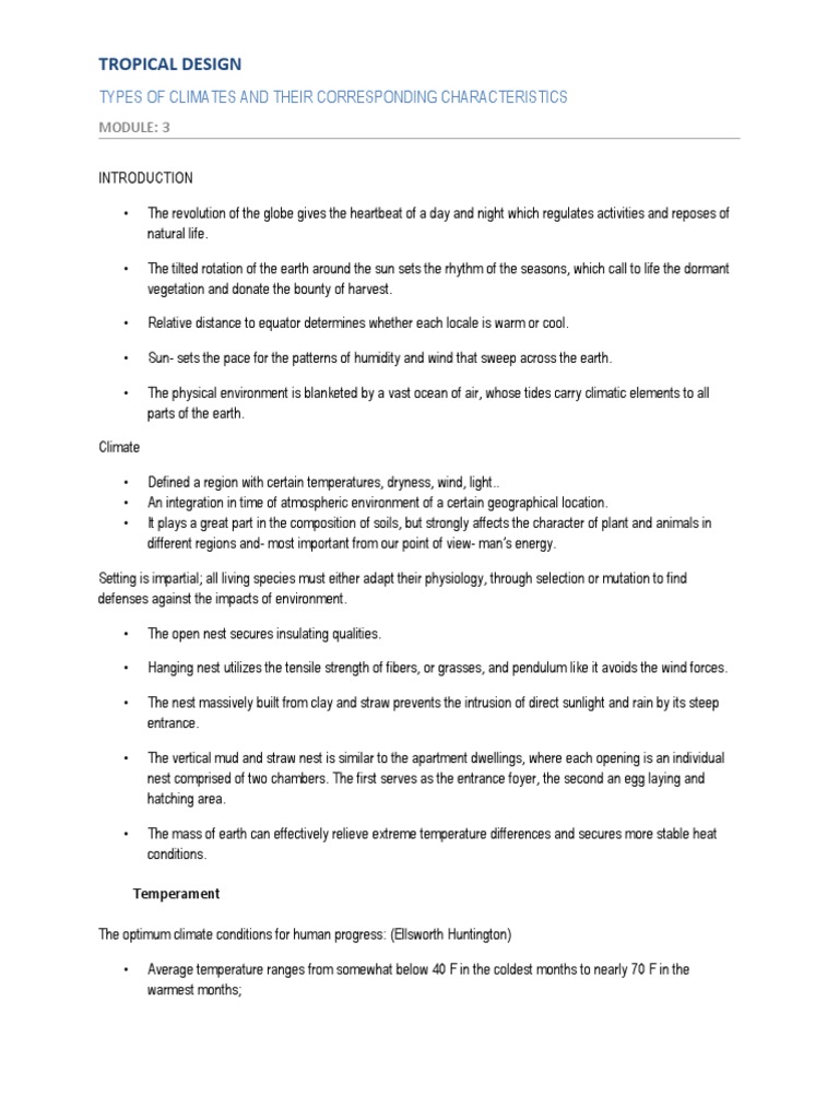 Climate Types and Tropical Design Insights | PDF | Temperate Climate | Roof
