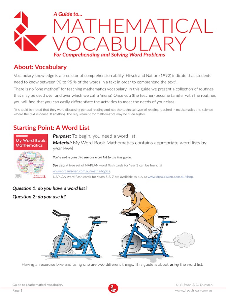 Guide to Mathematical Vocabulary | PDF | Rectangle | Area