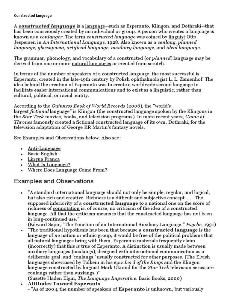 Overview of Constructed Languages | PDF | Communication | Sociolinguistics