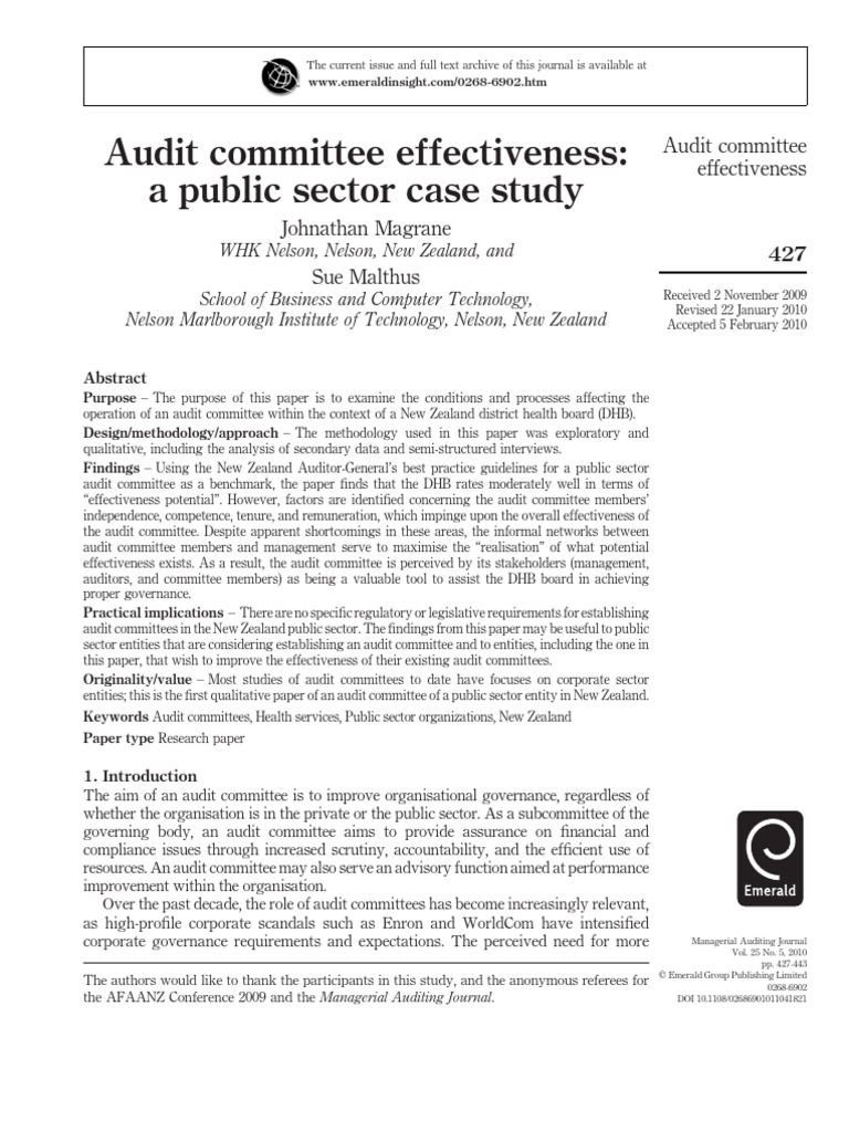 Audit Committee Effectiveness: A Public Sector Case Study | PDF | Audit ...