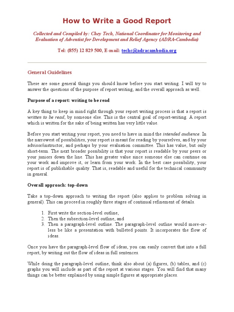 How To Write A Good Report PDF Algorithms Evaluation