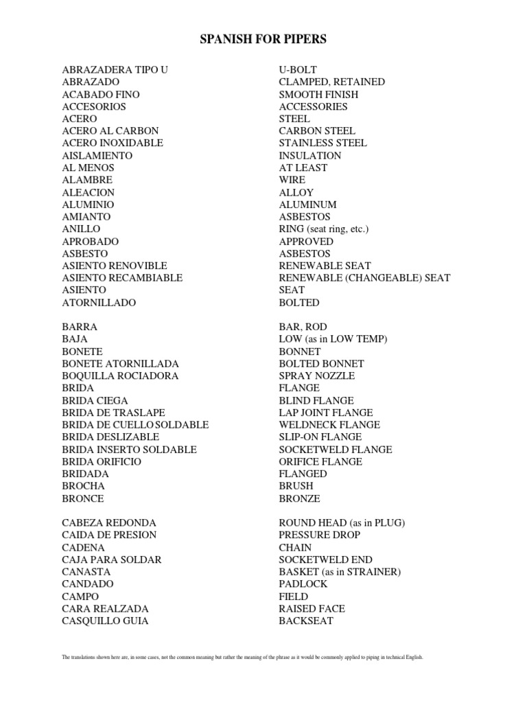 Spanish For Pipers | PDF | Valve | Pipe (Fluid Conveyance)