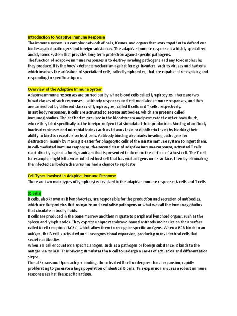 Introduction To Adaptive Immune Response Pdf