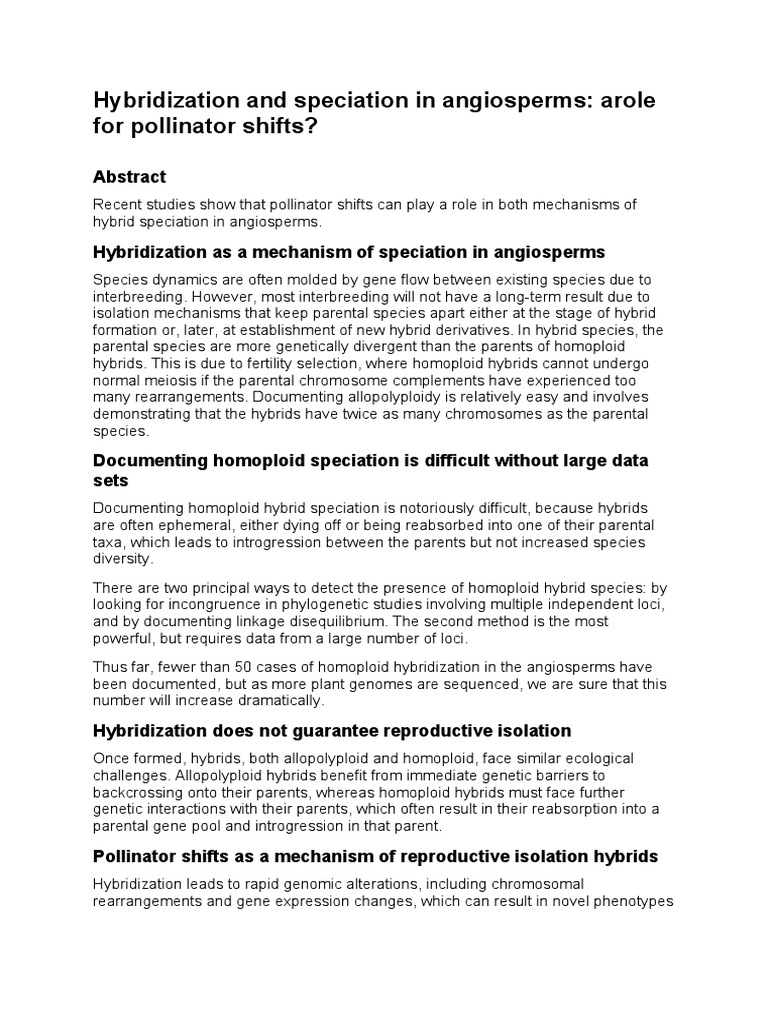 Hybridization and Speciation in Angiosperms aroleWT Summaries