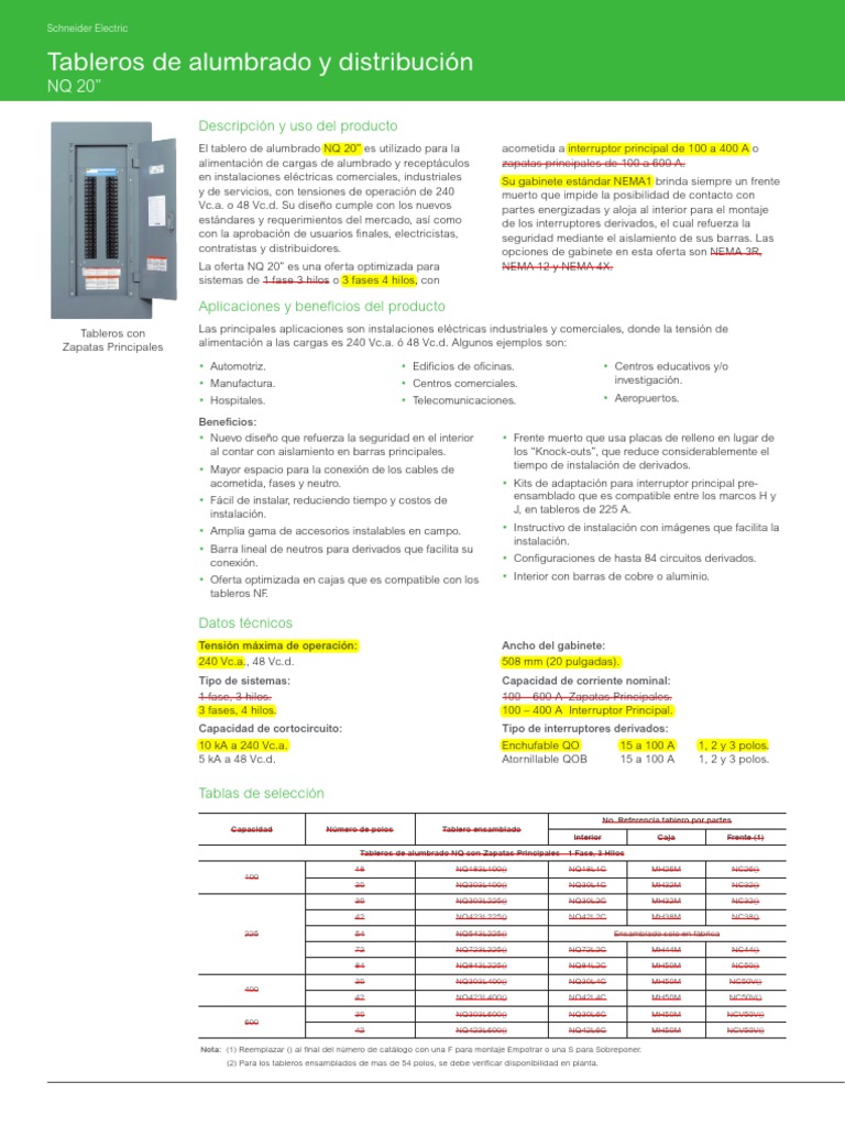 Tableros de Distribución NQ 20” | PDF | Electromagnetismo | Bienes ...