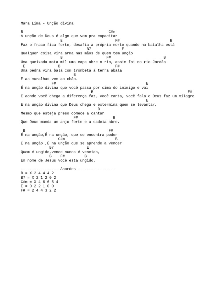 Unção Divina - Mara Lima: Letra e Cifras | PDF