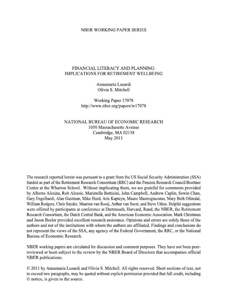 Financial Literacy Lusardi Mitchell 2011 Pdf