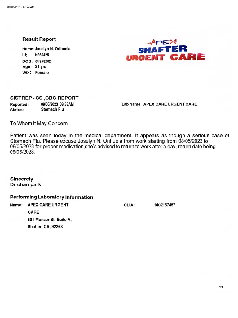 Medical Note Next Care | PDF