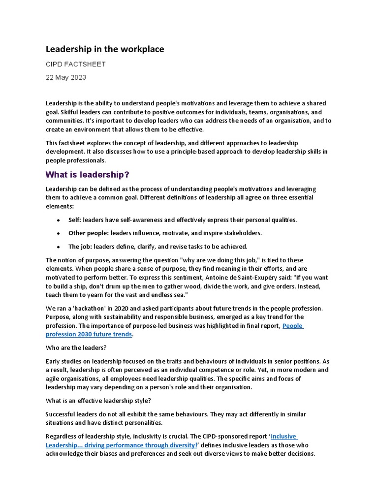 Leadership Development in the Workplace | PDF | Leadership ...