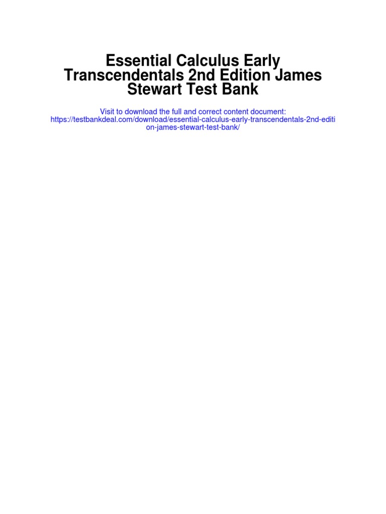 Essential Calculus Early Transcendentals 2nd Edition James Stewart Test Bank PDF Petroleum