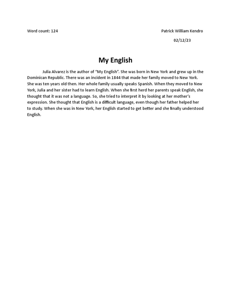 My English, by Julia Alvarez | PDF