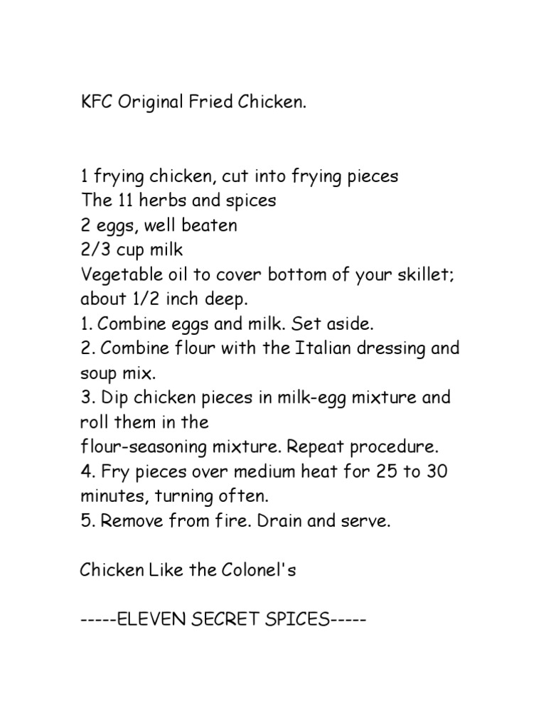 KFC Original Recipe Chicken PDF