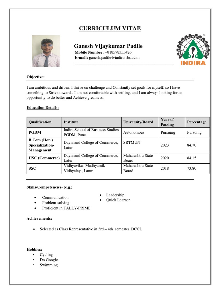 Ganesh Resume PDF Learning