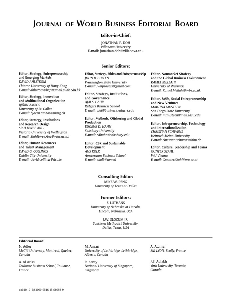 Editorial Board - 2016 - Journal of World Business | PDF | Business ...