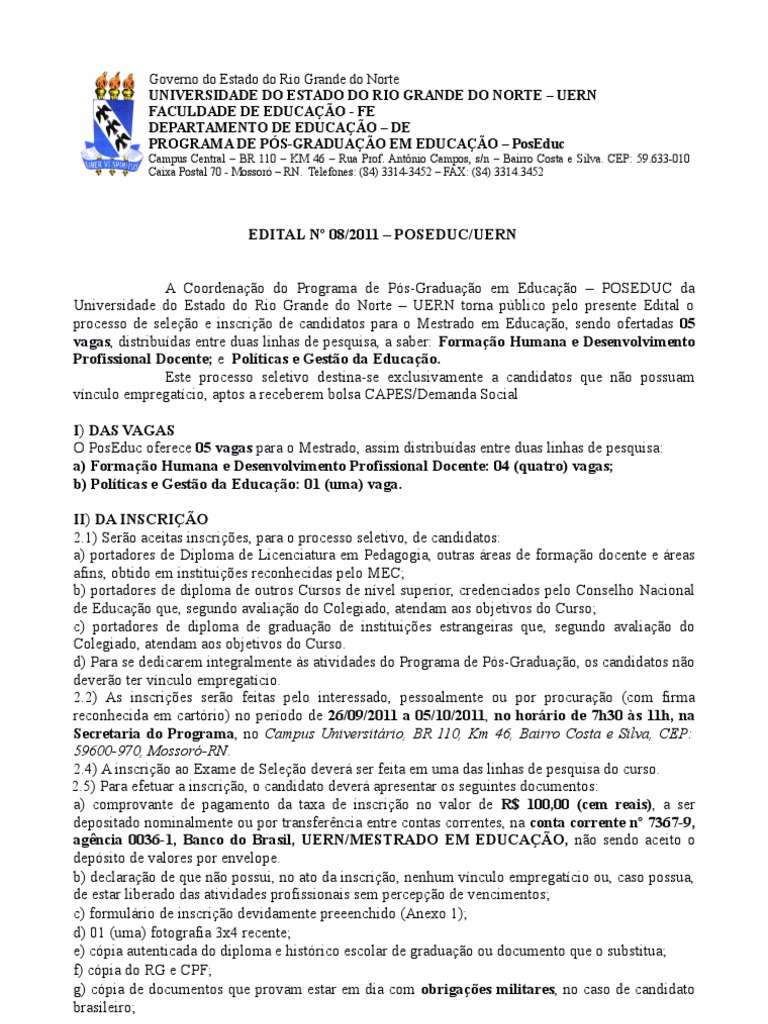 Carta de Intenção  PDF  Pósgraduação  Mestrado