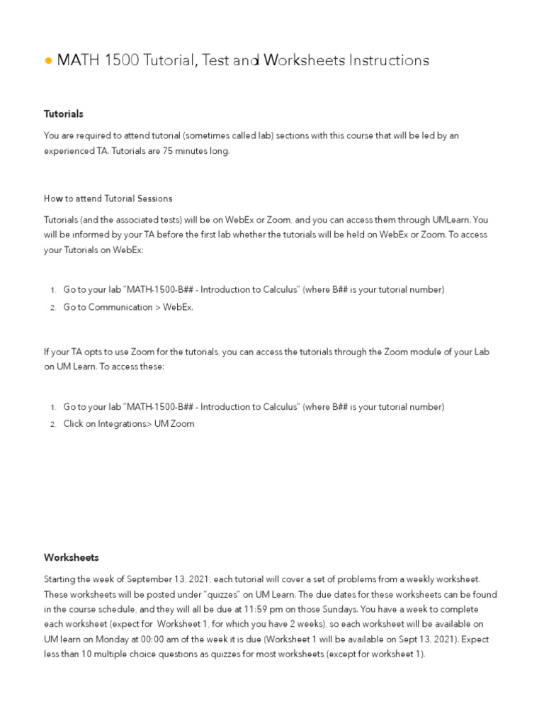 MATH 1500 Tutorial, Test and Worksheets Instructions | PDF | Quiz ...