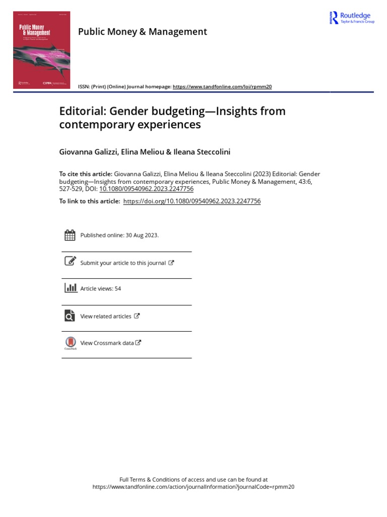 Editorial Gender Budgeting Insights From Contemporary Experiences | PDF ...