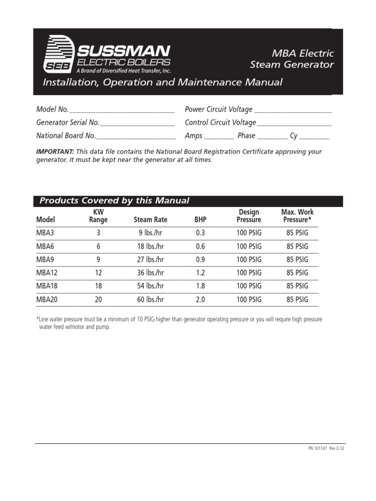 MBA Electric Steam Generator IOM (2022) PDF Boiler Valve
