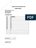 Listening Test and Writing Test - Answer Sheet