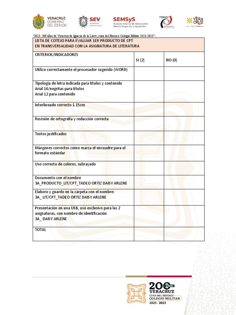 Lista de cotejo producto 1 lit cpt pdf