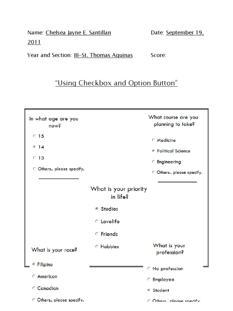 Using Checkbox and Option Button | PDF