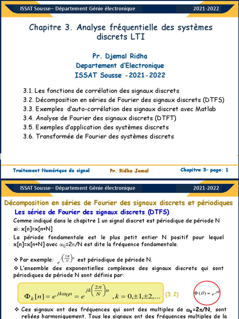 Analyse des Signaux Discrets et DTFS | PDF | Transformation de Fourier ...