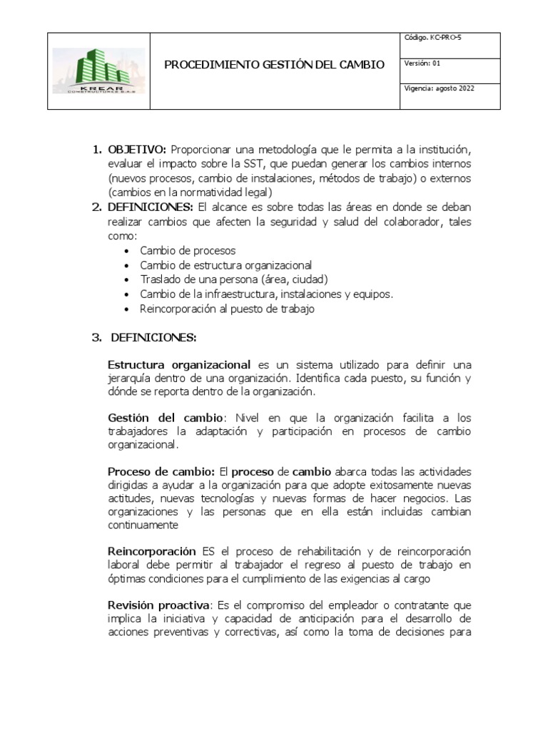 Procedimiento Gestion Del Cambio | PDF | Business