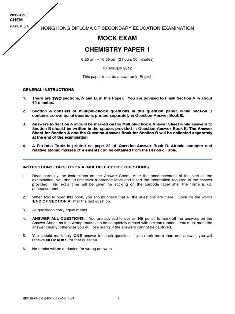 2012 Hkdse Chem Mock 1a Pdf Lithium Ion Battery Chemical Reactions