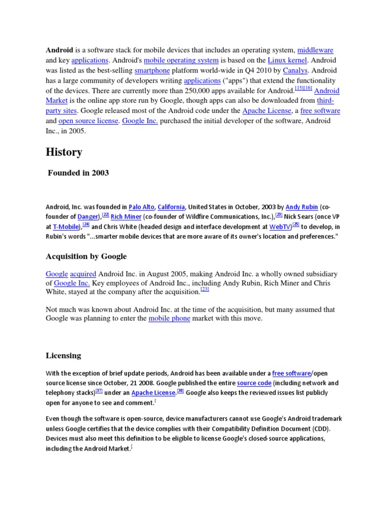 Overview of Android OS History and Features | PDF | Android (Operating ...