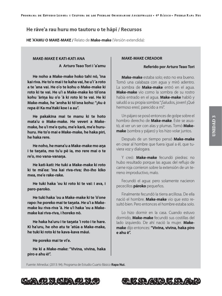 Relato de Make Make RAPA NUI | PDF | Deidades | Mitología comparada