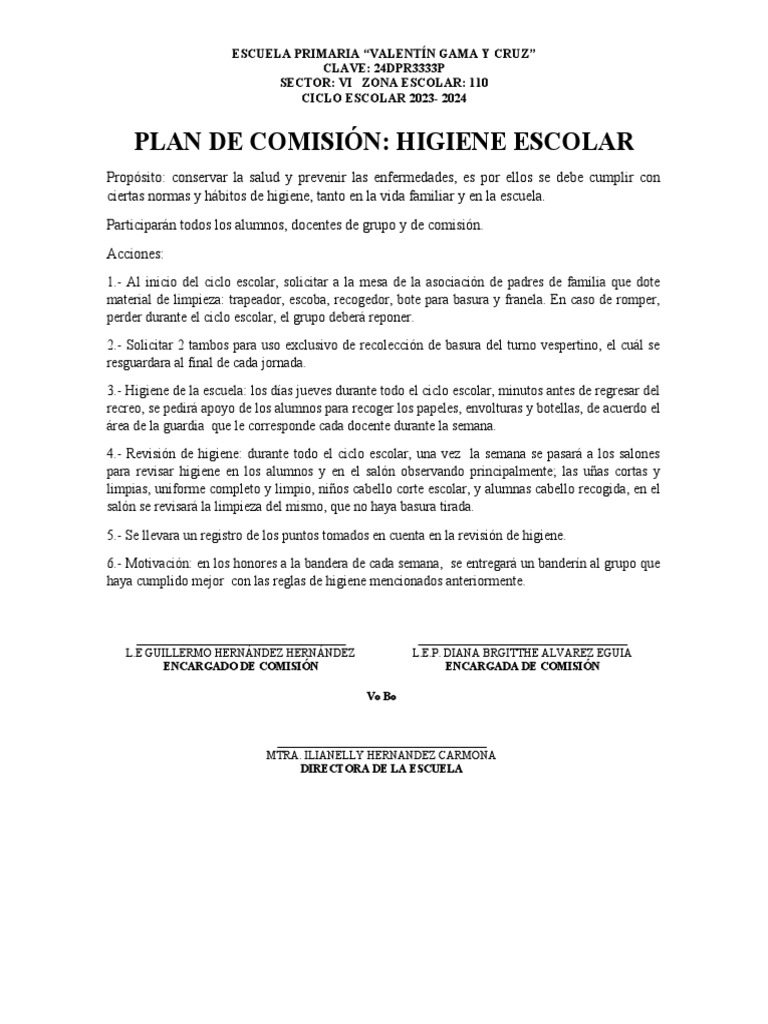 Plan de Higiene Escolar 2023-2024 | PDF | Ciencia y matemáticas