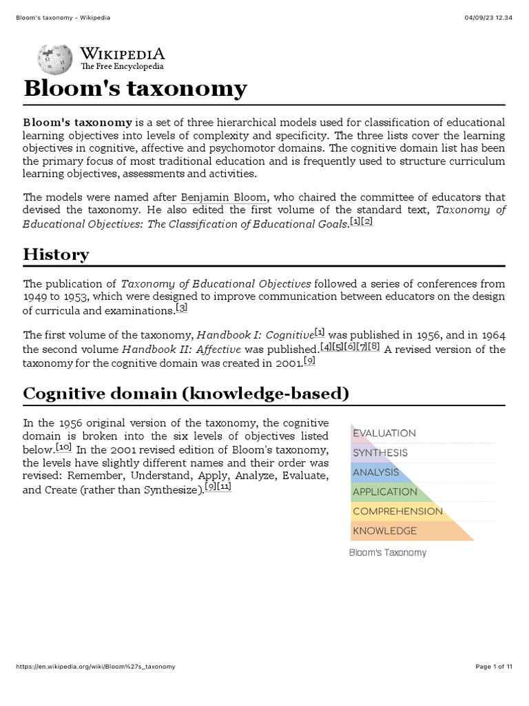 Bloom's Taxonomy - Wikipedia | PDF | Cognitive Psychology | Cognition
