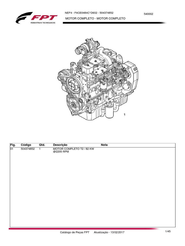 Catálogo de Peças Motor FPT 2017 | PDF | Pistão | Tecnologia de veículos