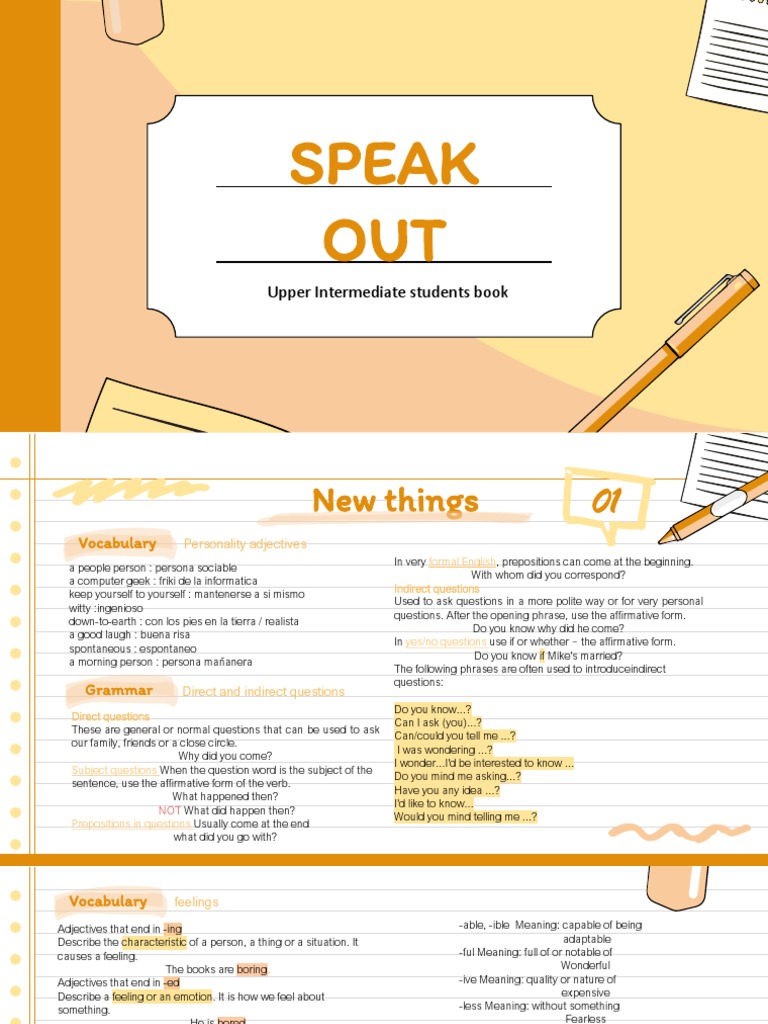Speak OUT: Upper Intermediate Students Book | PDF | Semantic Units ...