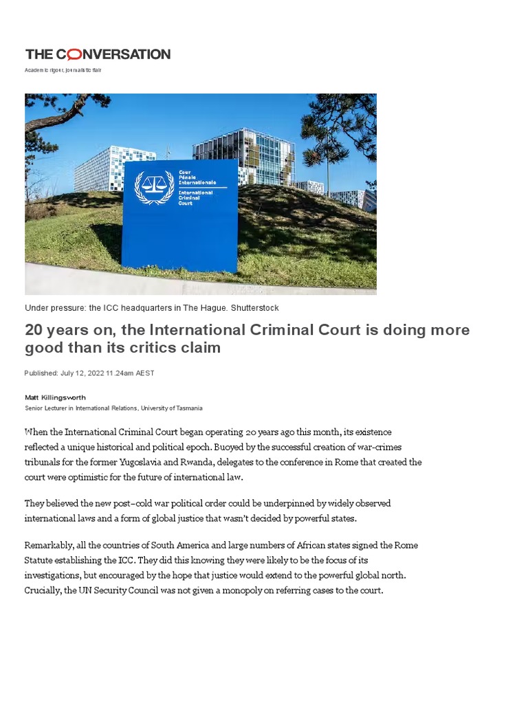 20 Years On The International Criminal Court Is Doing More Good Than