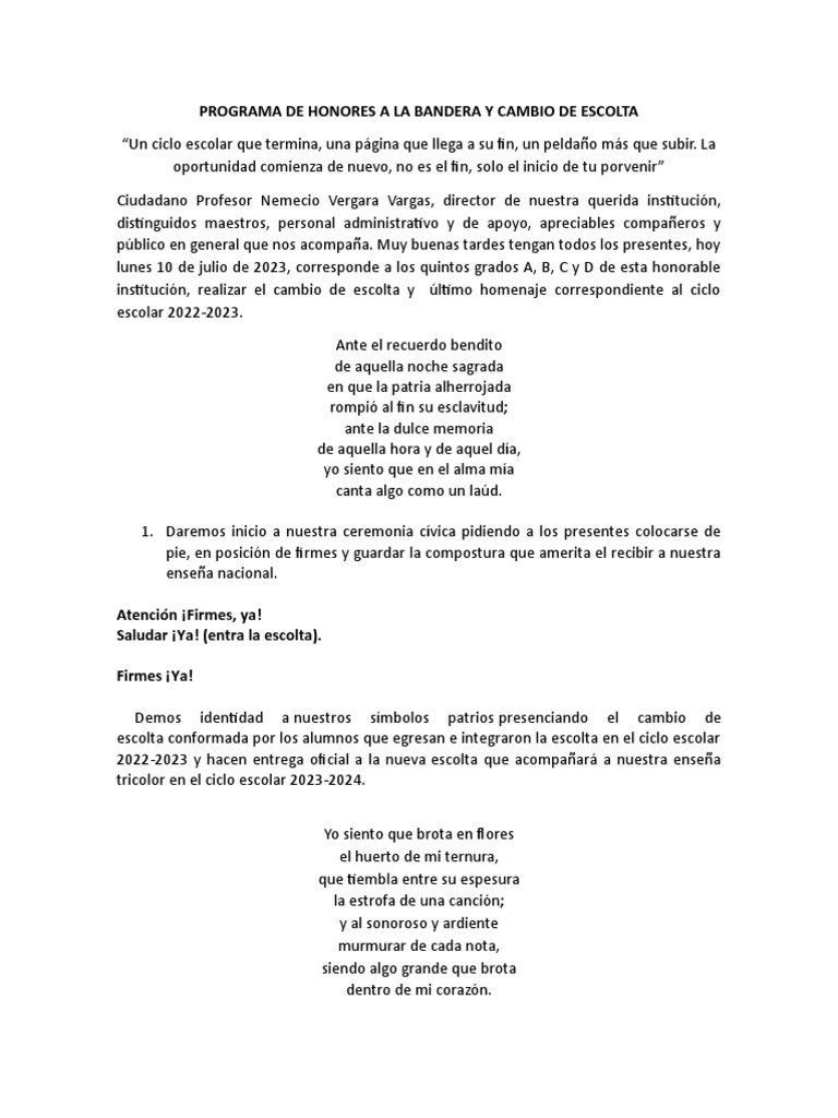 Programa de Honores y Cambio de Escolta | PDF