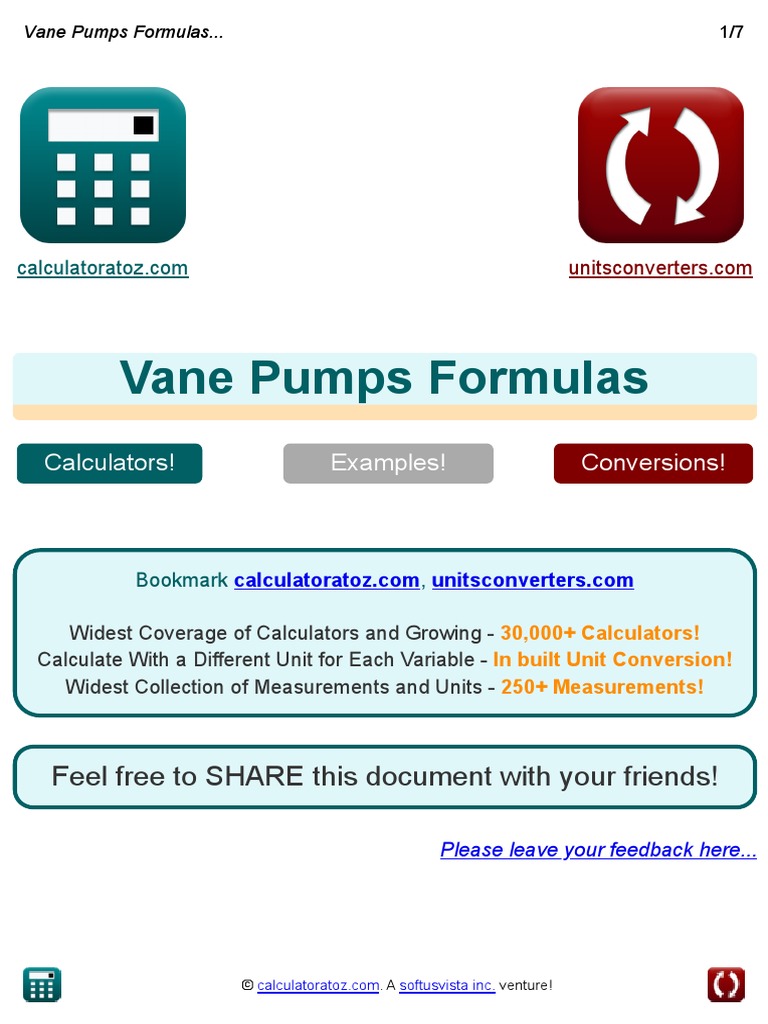 Vane Pumps Formulas - en | PDF | Pi | Volume