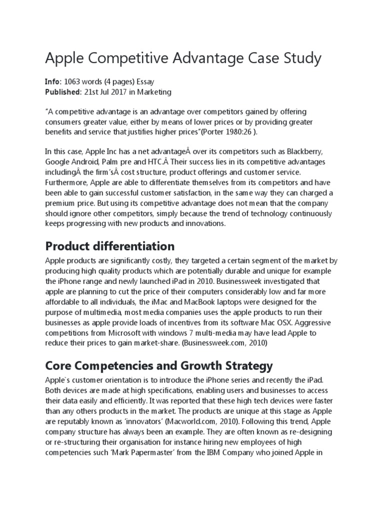 Apple Competitive Advantage Case Study | Download Free PDF | Apple Inc ...